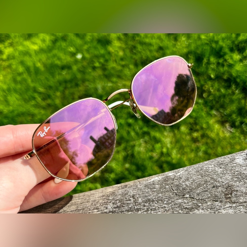 RAY-BAN HEXAGONAL FLAT LENSES polarized Polished Rose Gold frame, violet lenses